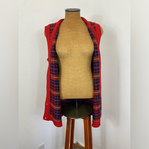 Vintage Women’s Liz Sport M Classic Plaid Long Sweater Vest Button Front 90’ - Picture 9 of 16
